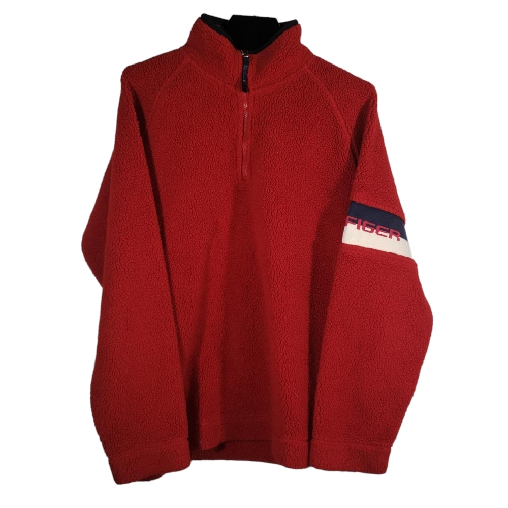 Tommy Hilfiger Plush Sherpa 1/4 Zip Pullover Ribbed/Knit Arm Cuff Ski Alps Gorp